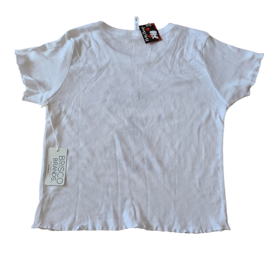 BRISCO BRANDS | BETTY BOOP CROPPED GRAPHIC T-SHIRT | WHITE | SIZE SMALL - Picture 9 of 10